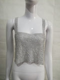 Sexy Women Shiny Tank Top Gold Sequined Metal Diamonds Crop Tops Vest Tee Shirt Glitter Crystal Nightclub