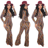 2020 hot style jumpsuit sexy color striped print deep V club wear fashion casual long sleeves trouser suit in stock