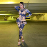 New arrival hot sale women jumpsuits+ hot tie-dye women jumpsuits+Printed zipper long autumn wear