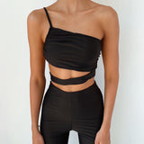 X01066C Sleeveless Strap Fashion Rave Festival Crop Tops Vest Cut-Out Sexy Backless Bustier Camisole Top Solid Underwear