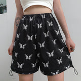 X00334M Women's butterfly print drawstring loose high-waisted slim shorts street snap sport slacks