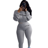 X01571C Phoenix Autumn Solid Letter Embroidery Two Piece Sets Women Basic Sweatshirt+Leggings Casual Sporty Tracksuits Female