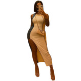 Patchwork Bandage Maxi Dresses For Women Bodycon Night Clubwear Solid Sexy Hot Summer Party Dress