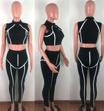 Women tracksuit fitness sports two pieces set outfit top leggings striped patchwork fashion clothing 2 pcs suits