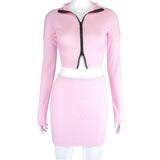 X01358C Ribbed Knitted Zipper Bodycon Two Piece Set Women Long Sleeve Casual Autumn 2021 Outfits Crop Top And Skirt Sets