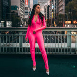 Autumn Women skinny jumpsuit reflective striped patchwork fitness bodysuit new female casual work out playsuit rompers