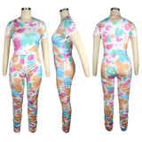 X00521L Phoenix New arrival sport women two-piece set+Tie-dyed butterfly short sleeve pantsuit