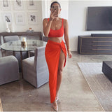 2 Piece Set Women Skirt And Top Summer Sexy Two Pieces Outfits Party Club Wear Split Clothing