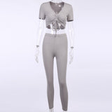 New Short Sleeve Sports Style Two Piece Pleated Lace-up Sexy Bathing Wild Casual Sweat Suit For Womens Clothing