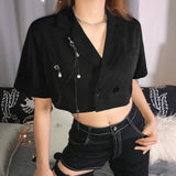 X00339S 2021 Street-style chain short sleeved crop top jacket