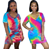 X01311L 2021 New Arrival Hot Sale Pullover Print V-neck Dress Skirt Nightclub Style Tie-dye Women Casual Dress