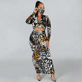 X00548V Phoenix New 2021 autumn/winter printed skirt pants leisure suit with face mask