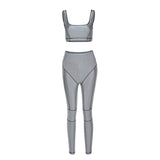 High street casual fitness running tracksuit summer solid tank top and leggings yoga two piece set women