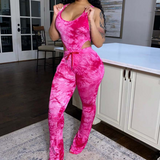 X00227L 2021 Hot style two-piece set for women+Tie-dye printed trousers with stacked bell bottoms