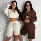 Zipper Sweatshirt Drawstring Pants Matching 2 Piece Set Women Autumn Loose Turtleneck Casual Elastic Active Sport wear