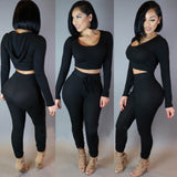 X00373L Phoenix Hot style women sexy two-piece sets+Casual women's suit with long sleeves and short hooded T-shirt and leggings