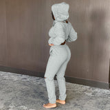 2021 New hooded ripped off-the-shoulder hoodie sexy long-sleeved sports suit casual jogging suit stacks plus size