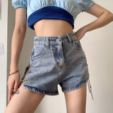 X00369M Women's new sexy irregular chain slit high waist jeans casual shorts hot pants