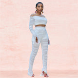 X00050L 2021 Hot sale gauze perspective two-piece sets sexy strapless crop top and pants solid color fashion slim outfits