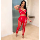 Women fitness sports two piece set crop top and pants striped patchwork fashion 2 pcs tracksuits