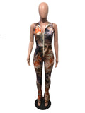 Fashion sport new arrival women jumpsuits+Sexy printed front zipper sleeveless jumpsuit