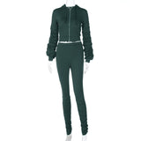 Autumn/Winter new style zip-up hooded long-sleeved blouse and slim-fitting pleated trousers sport suit in stock