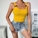 X00349M Best-selling 2021Ins sexy slim short tank tops backless splice button straps for women