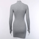 Long Sleeve Skinny Mini Dress Women Sexy Sporting Style Dresses Bodycon Slim Yellow Clubwear