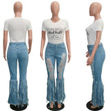 X00639M Casual flared trousers for women with fringed mottled denim shorts