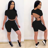 X00314L New arrival sport women two-piece set+Two-piece set of short sleeved shorts with backless straps