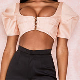 X00037S 2021 Solid color sexy backless midriff-baring bodycon short sleeve crop tops