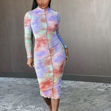 Fall tie-dye printed sexy commuter dress