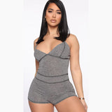 Grey Skinny Spaghetti Strap Street Woman Rompers Club Bodycon Bodysuit Women Biker Shorts jumpsuits