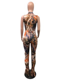 Fashion sport new arrival women jumpsuits+Sexy printed front zipper sleeveless jumpsuit