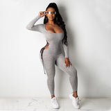 Workout Active Wear 2020 new solid-color leggings with long sleeves and tight jumpsuits for women