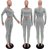 X00367L Phoenix New arrival sport women two-piece set+Sexy pleated stacked long sleeve pants two-piece set