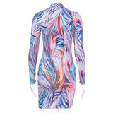 Fashion Printed Bodycon Women Mini Dress Party Sexy Skinny Clubwear Long Sleeve 2020 Spring Dresses