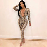 Phoenix Deep V snakeskin print jumpsuit for autumn 2021