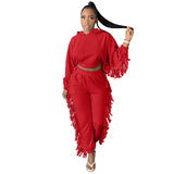 2021 hot style Tassel crop bat sleeve hoodie suit casual fashion women's 2 pieces set plus size in stock