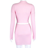 X01358C Ribbed Knitted Zipper Bodycon Two Piece Set Women Long Sleeve Casual Autumn 2021 Outfits Crop Top And Skirt Sets