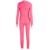 X01353C Casual Sporty Hooded Zipper Women Matching Set Long Sleeve Fashion Workout Tracksuits Skinny Top And Pants Sets