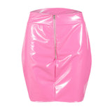 New arrival summer solid color cut out sexy leather skirt mini skirts women with zipper