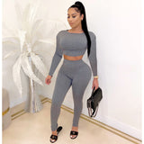 X00813S Phoenix 2021 Fall sexy tight solid color long sleeve pantsuit for women two pieces