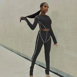 X01400C 2021 autumn foreign trade women's fashion line long sleeve tight sports suit