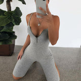 v-neck zipper romper women summer clothes camisole playsuits fitness elastic hight solid color female casual sports wear