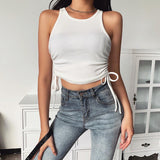 X00106L Hot sale Pure color tight lady short vest O-neck sleeveless side smoke plait vest sexy simple casual crop top