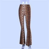 X00928M New autumn elastic high waist leopard bell-bottom women casual street fashion pants in stock