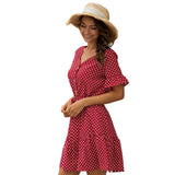 2020 v neck button polka dot short sleeve mini ropa mujer dress dresses women casual summer