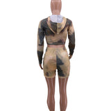 X01637C Phoenix Autumn and winter new fashion tie-dye wear hat hoodie casual high-waisted shorts set of women 2021 two pieces