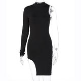 Sexy one-shouldered long sleeve dress women 2020 Autumn new slimming dress